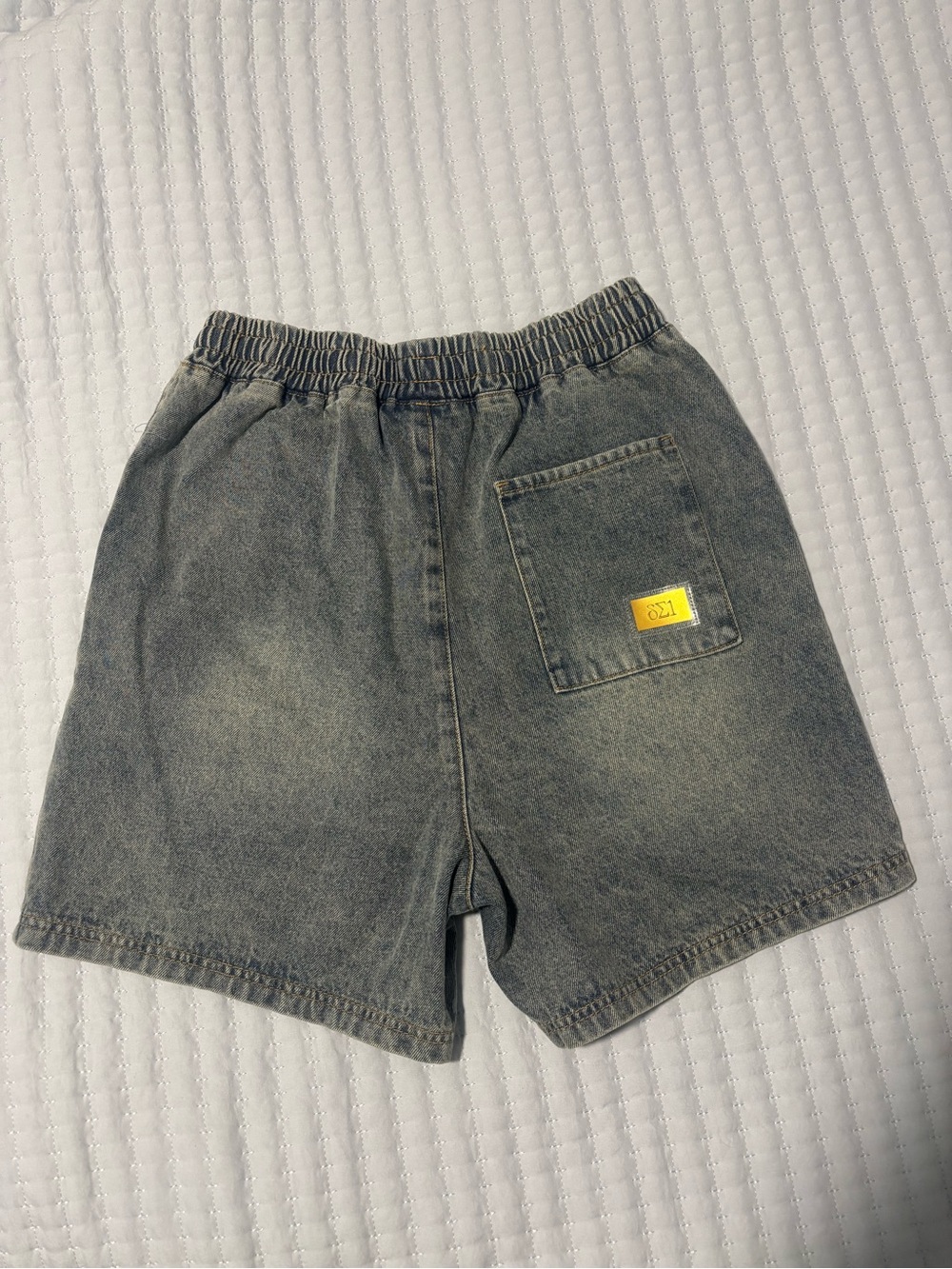Washed Denim Elastic Jean Shorts - Dark Grey Wash - Picture 2 of 3